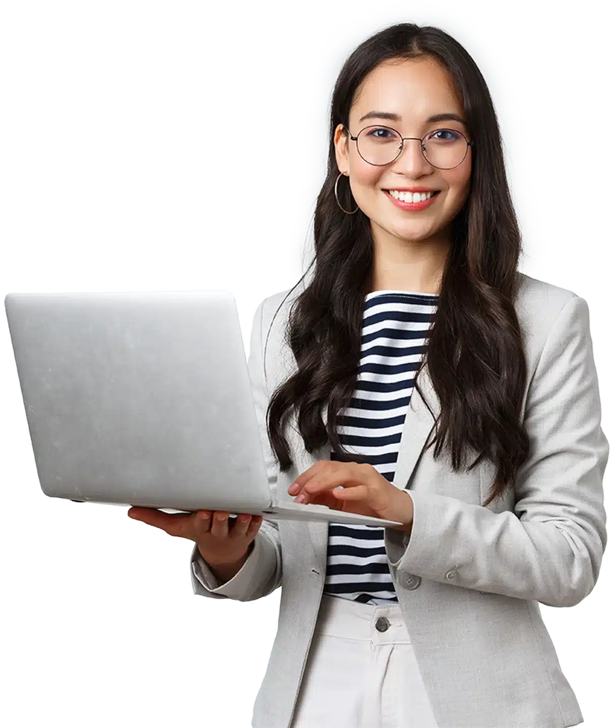 woman holding laptop