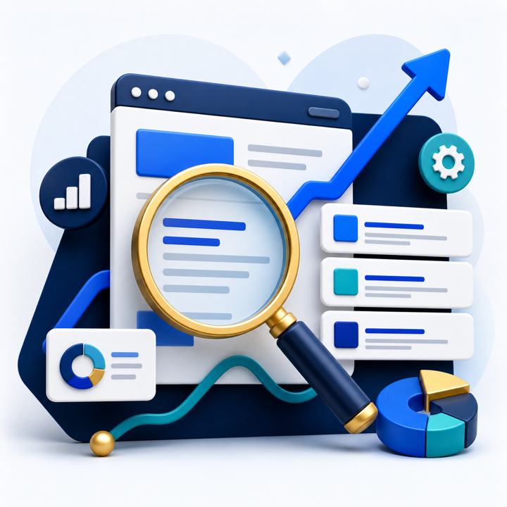 Illustrated lead generation funnel connecting search visibility to qualified customers